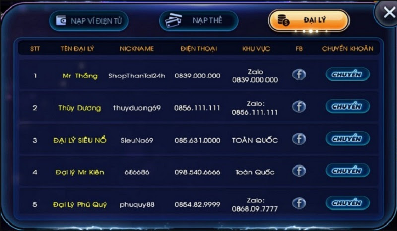 Cách nạp tiền tại cổng game Bich Club