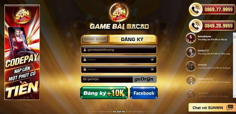 Cách đăng ký tài khoản cổng game Sunvn Vip