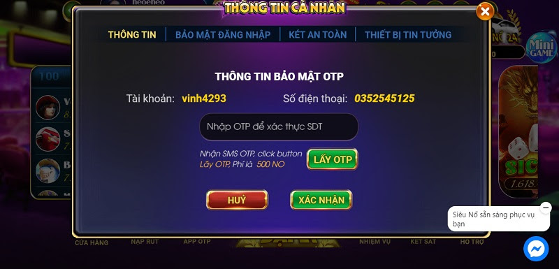 Xác nhận mã OTP để tăng tính bảo mật cho tài khoản chơi game