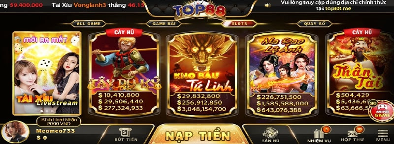 Slots game là một phần không thể thiếu tại cổng game Top88