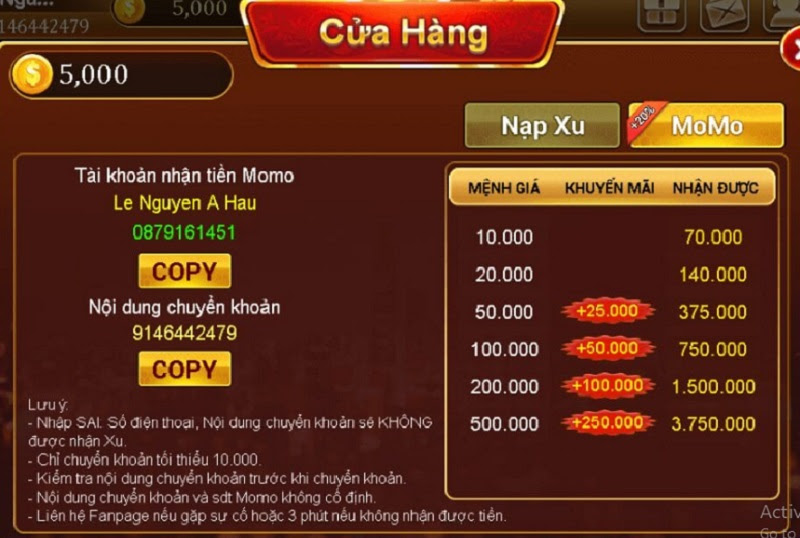 Rút tiền tại cổng game Xuvang777