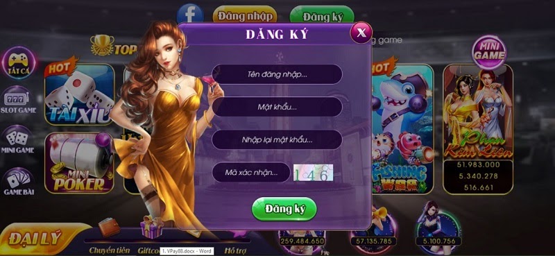 Đăng ký tài khoản tại cổng game Vpay88