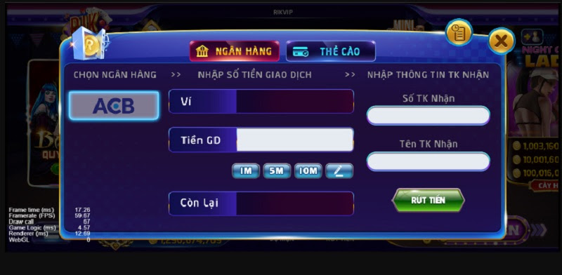 Cách rút tiền tại cổng game Rikvip