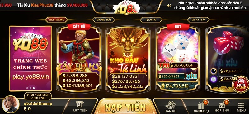 Giao diện sang chảnh, đẳng cấp của cổng game Yo88