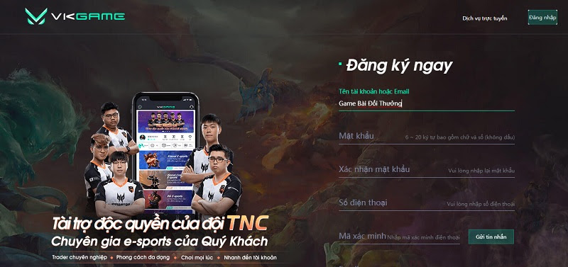 Đăng ký tài khoản tại nhà cái Vkgame