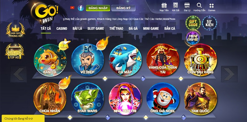 Giao diện đẹp mắt của cổng game Gowin