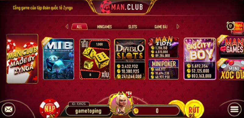 Giao diện đẳng cấp tại cổng game Man Club