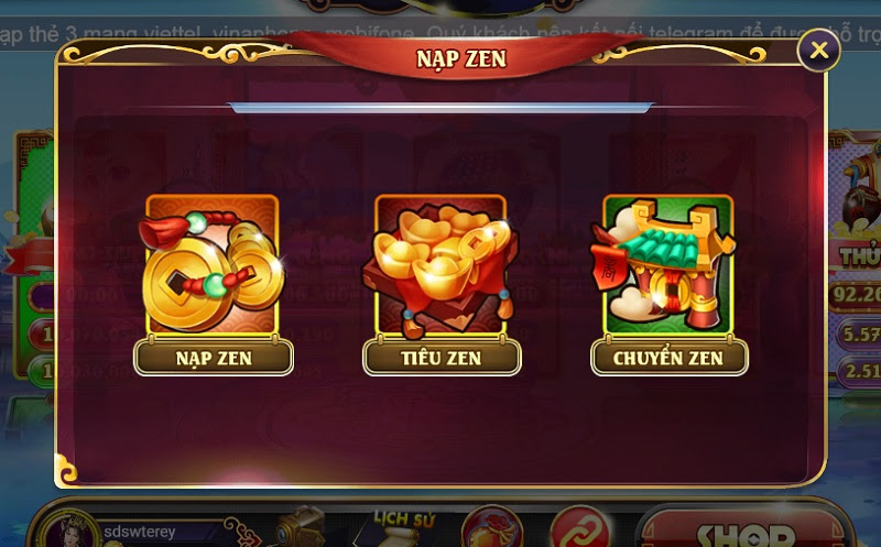 Nạp rút Zen tại cổng game bài đổi thưởng Vuong Quoc Xeng