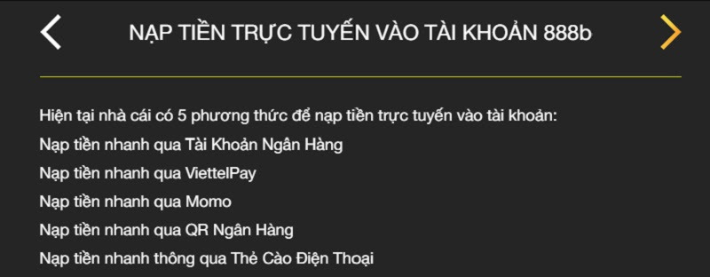 Những hình thức nạp tiền nhanh chóng tại nhà cái Bet888