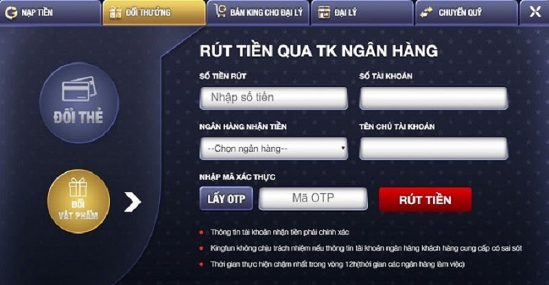 Cách rút tiền nhanh chóng tại cổng game King Tips