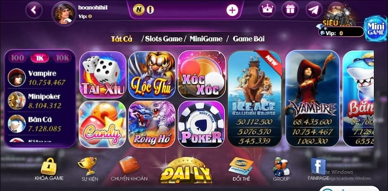 Sản phẩm đa dạng tại cổng game Huno