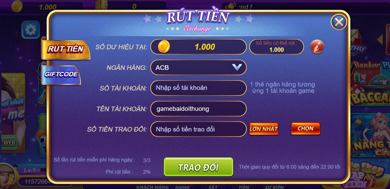 Cách trao đổi tiền trên V99 Win 