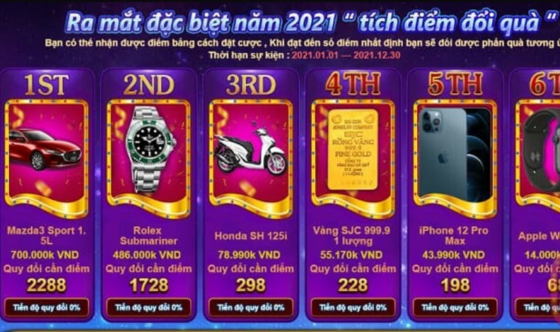 Đổi thưởng lấy hiện vật tại V99 Win 