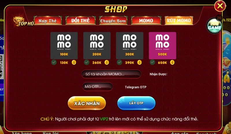 Rút tiền tại cổng game Bom24h