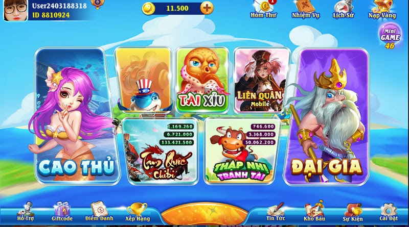 Giao diện cổng game Vua Hải Tặc cực kì sắc nét, màu sắc tươi mới