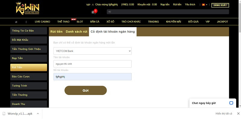 Cung cấp thông tin tài khoản cá nhân để tiến hành nạp rút tại nhà cái K9 Win