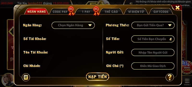 Nạp tiền tại cổng game Fa88 Club