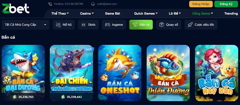 Các tựa game tại sảnh bắn cá Zbet